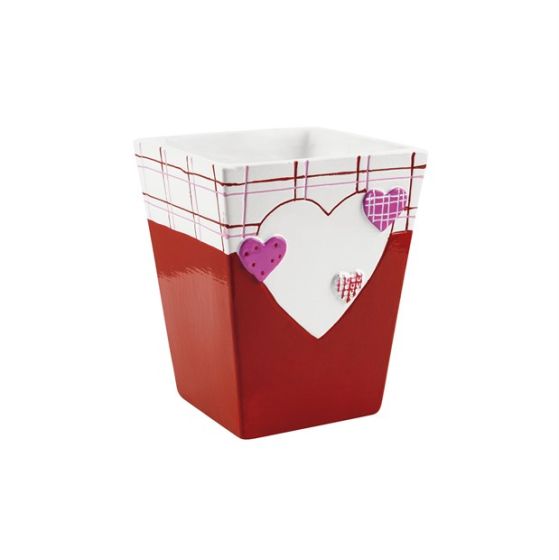 VASO QUADRATO CERAMICA CUORE ROSSO